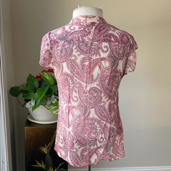 Banana Republic Pink Paisley Ruffle Button-Up Blouse - Picture 2 of 4